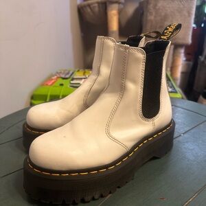 Dr. Martens White Ankle Boots with Black Accents